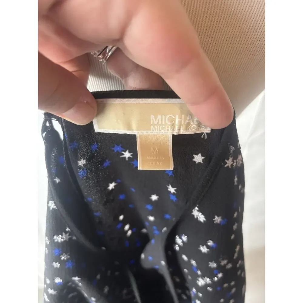 Michael Kors‎ Black celestial fairy Star Print Bell Sleeve Blouse Medium Sparkle